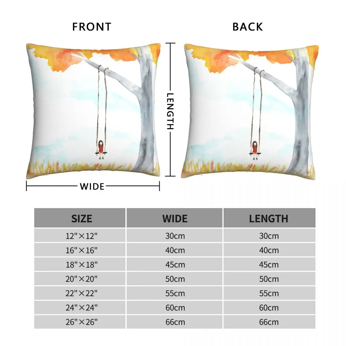 A Girl On A Swing Square Pillowcase Polyester Linen Velvet Creative Zip Decor Car Cushion Cover 45x45