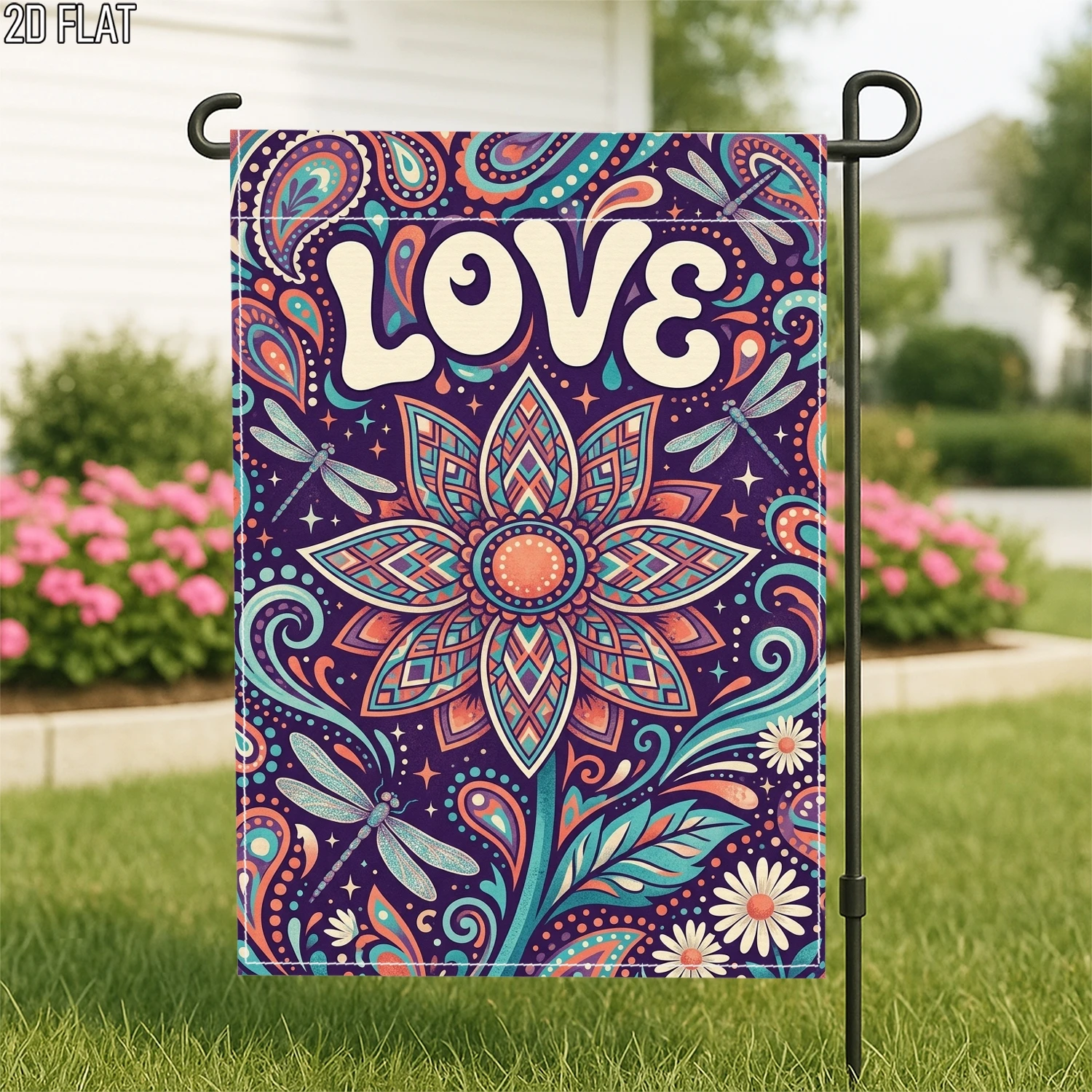 1pc 1pc Bohemian Love Floral Dragonfly Garden Flag Outdoor Yard Decor