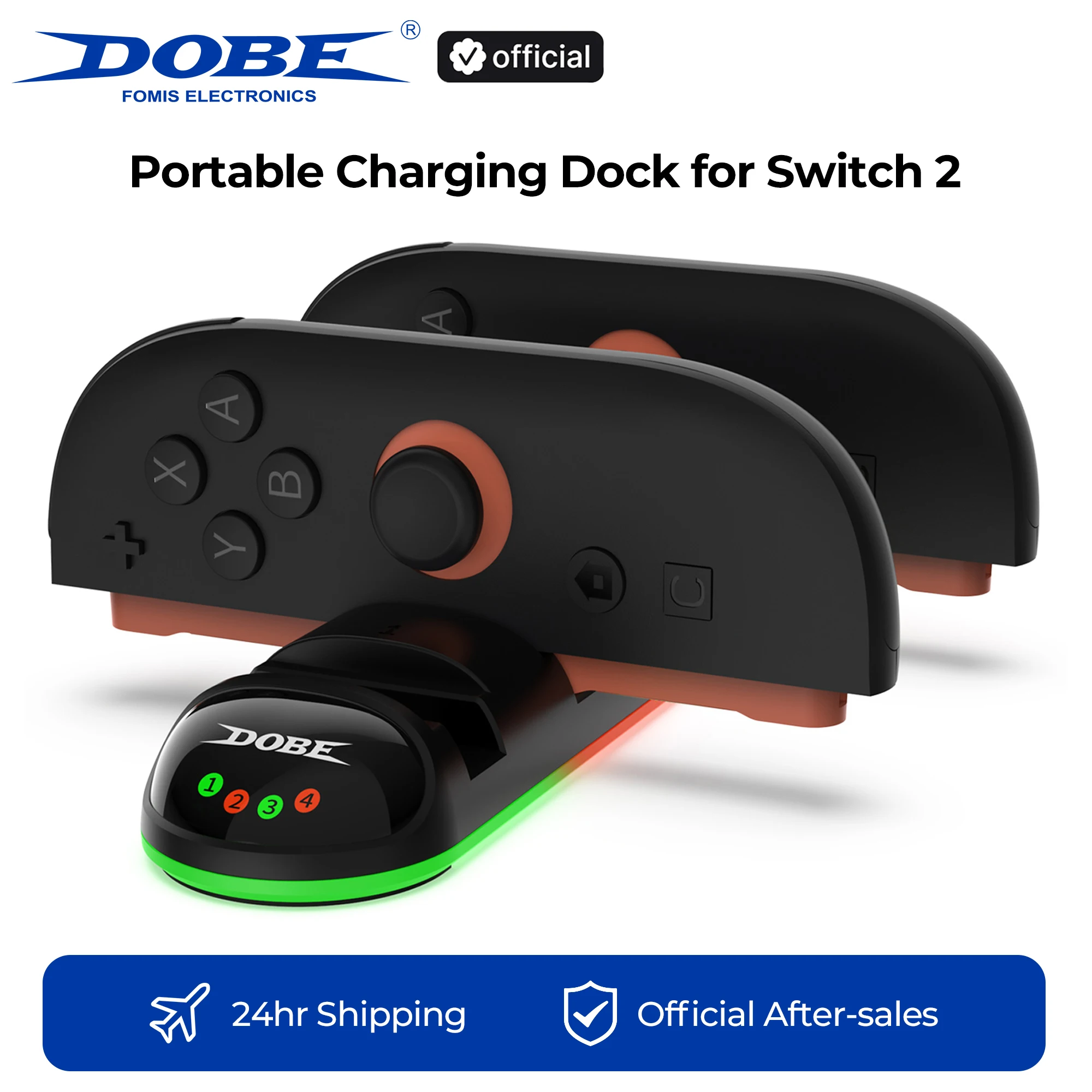 DOBE Portable Charging Dock for Switch 2 Controller |  4-Slot Joy-Pad Charger Station w/ Smart LED Indicator, N-S 2 Accessories