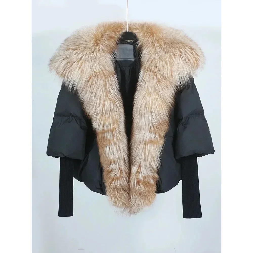 Loose Natural Real Fox Fur Collar Coat Thick New European Fashion White Duck Down Jacket Winter Women Warm Luxury Outerwear