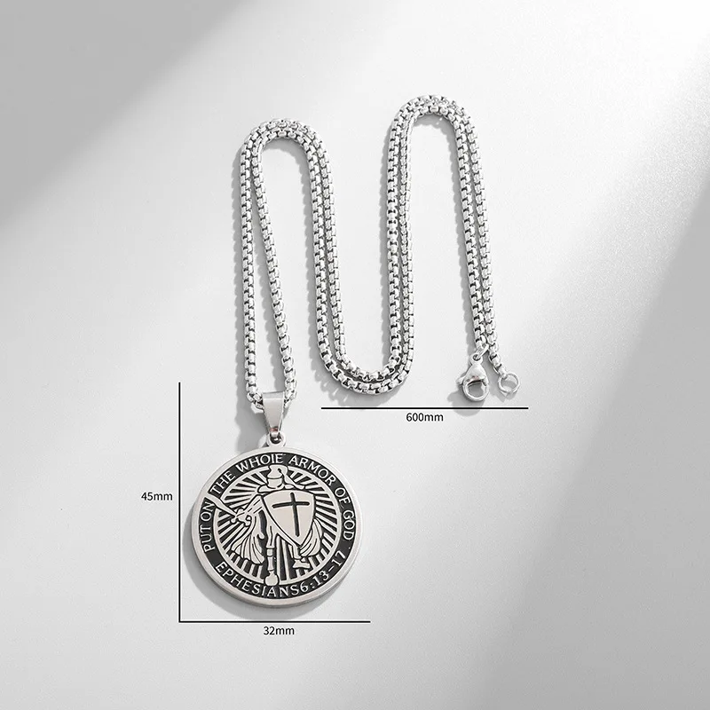 Vintage Medieval Templar Cross Shield Round Medal Pendant Necklace for Men Fashion Hip Hop Stainless Steel Jewelry Gifts