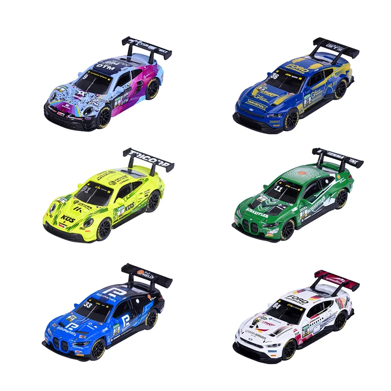 마조렛 1:64 스케일 다이캐스트 자동차 컬렉션, DTM 포르쉐 911 GT3 R, BMW M4 GT3, 포드 머스탱 GT3.