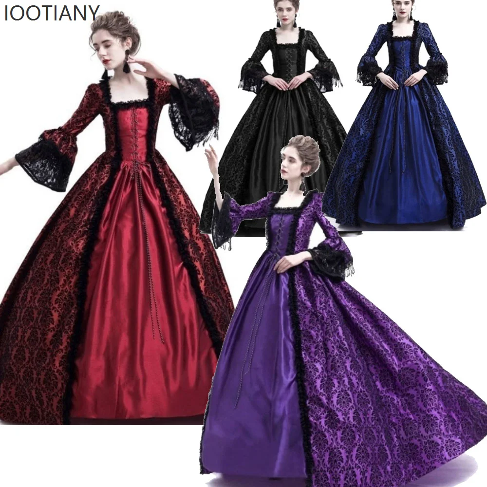 

IOOTIANY Women's Vintage Square Neck Medieval Victorian Aristocrat Dress Lace Bandage Corset Dress Gothic Queen Cosplay Costume