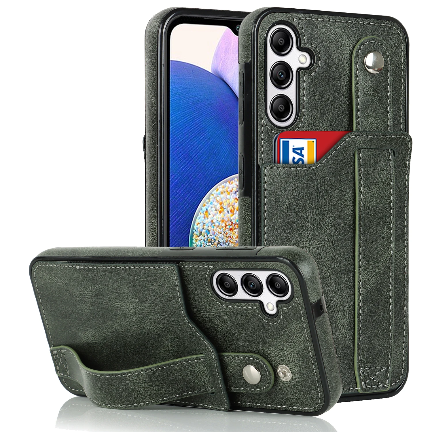 

Shockproof Leather Hand Strap Card Holder Wallet Case For Samsung Galaxy A14 A54 A53 A73 A13 A82 A22, Slim Kickstand Phone Cover