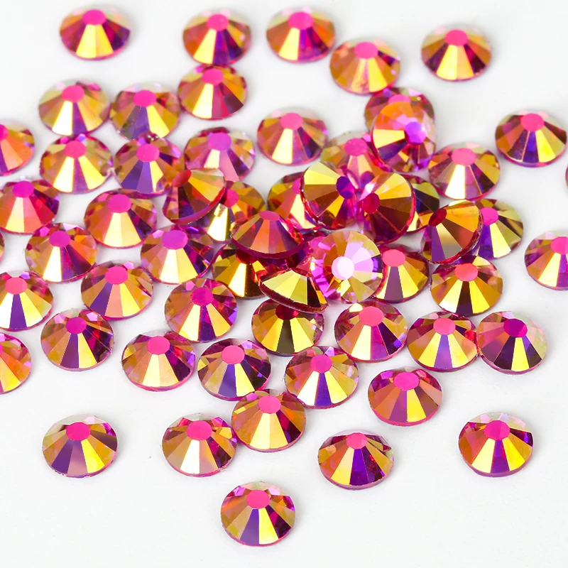 QIAO Peach AB Rhinestones Glitter Crystal Flatback Strass Diamond Glue on Loose Gem Crystal Rhinestones for Garment Decorations