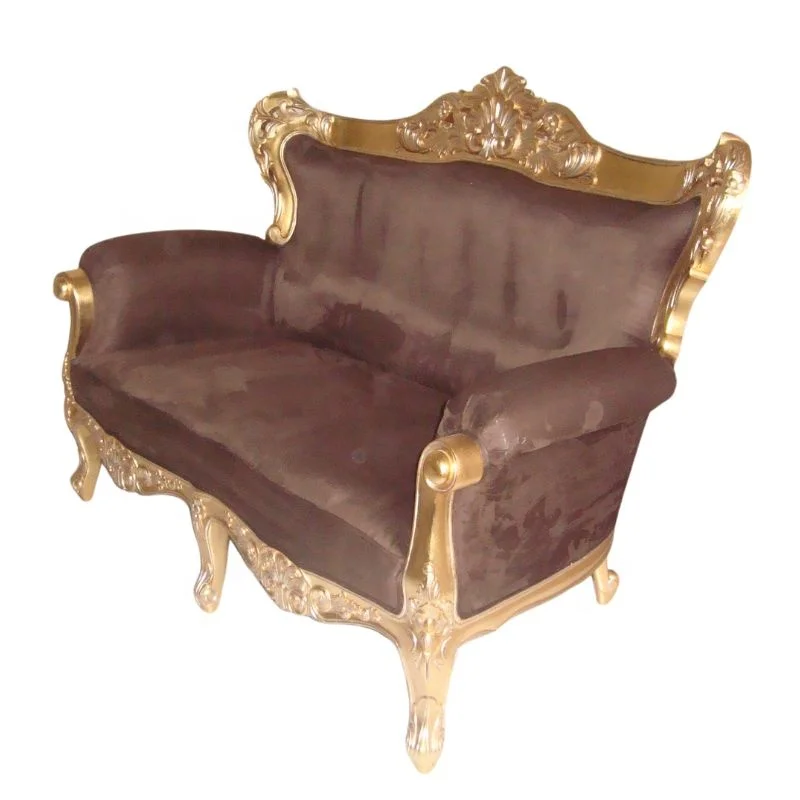 French Style Living Room Sofa Antique Reproduction Living Room Chair Gold Sofa Two Seater European Home Furniture