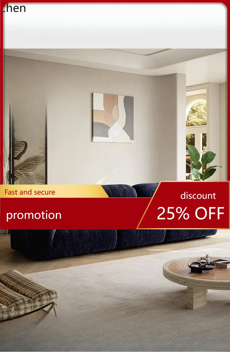 

HT Retro Fabric Sofa Living Room Vintage Style Straight Three-Seater Adjustable Backrest Sofa