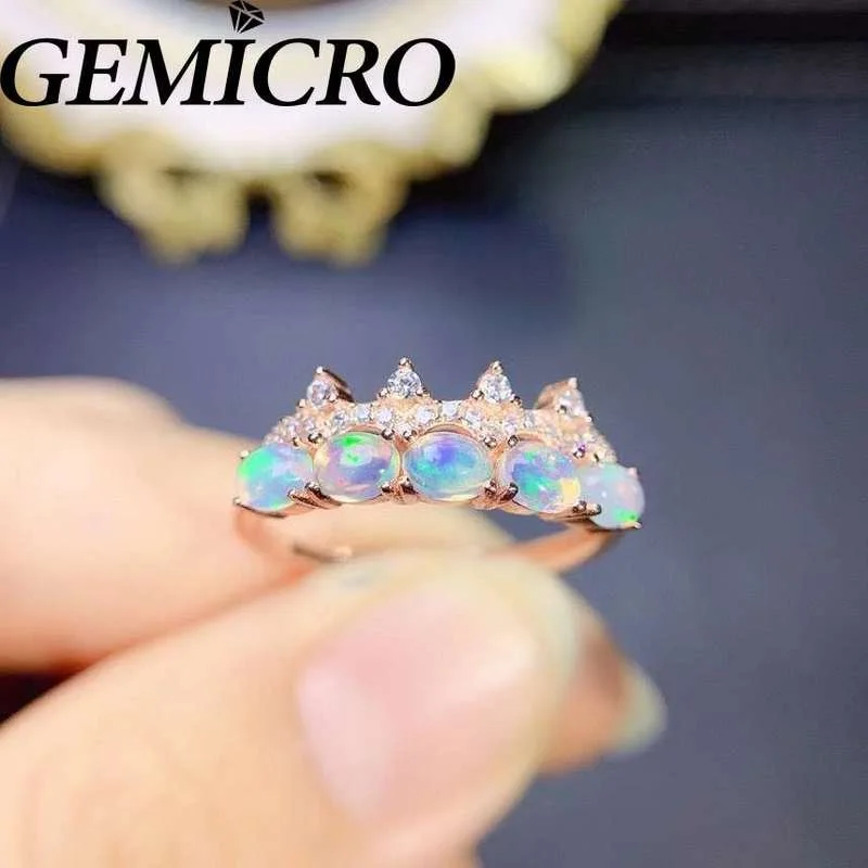 

Gemicro Natural Opal Ring for Women Anniversary Gift 3*4mm Gemstones Fine Jewelry Band Rings Real 925 Sterling Silver