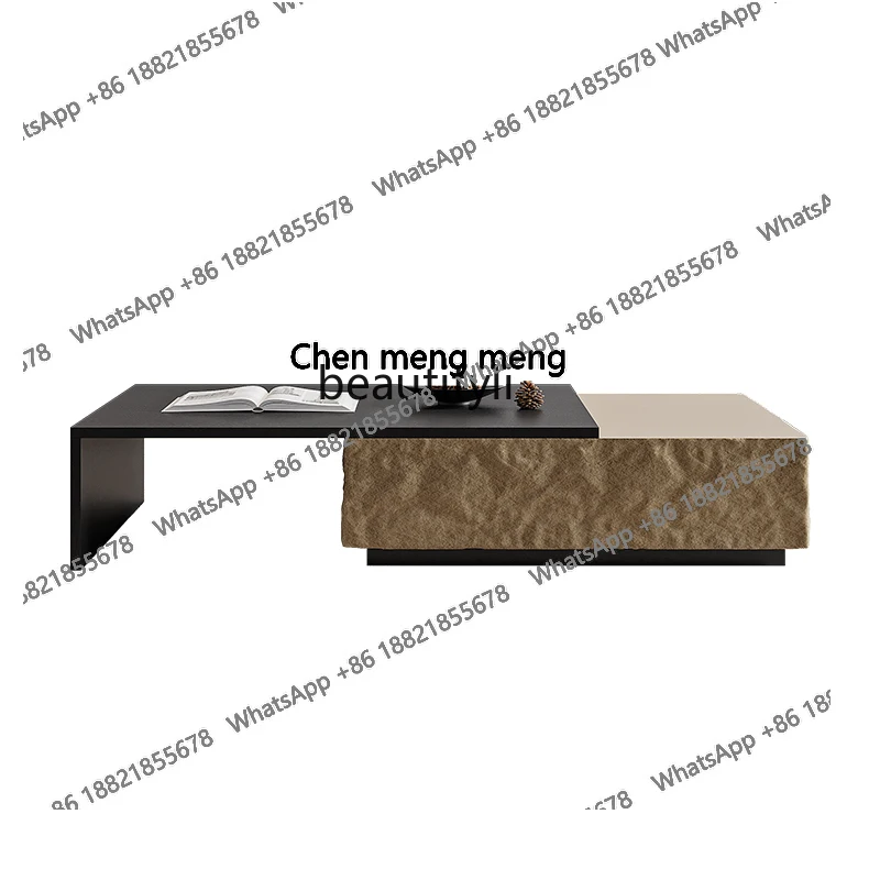 

Italian minimalist coffee table square furniture modern designer cream style home retractable simple wabi-sabi wind tea table H