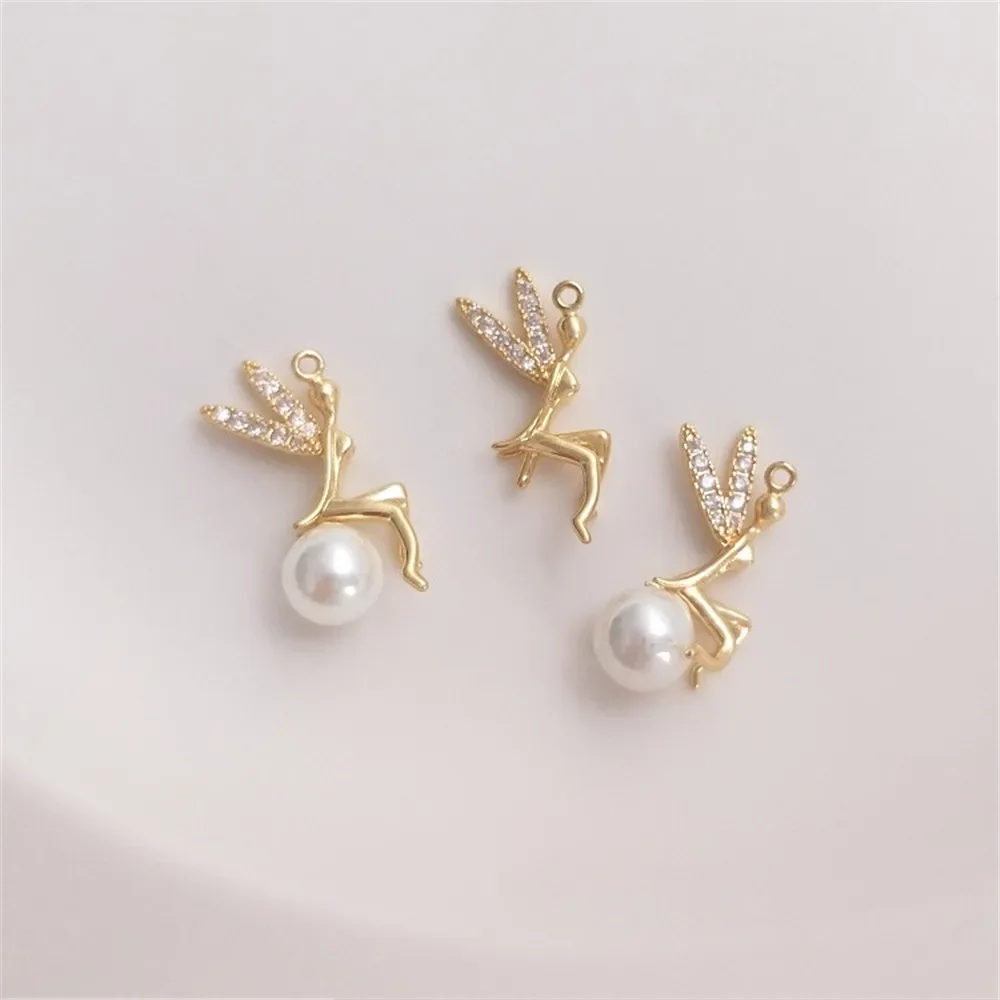 14K Gold Plated Diy Stick Crystal pearl Pendant with half hole bead pin