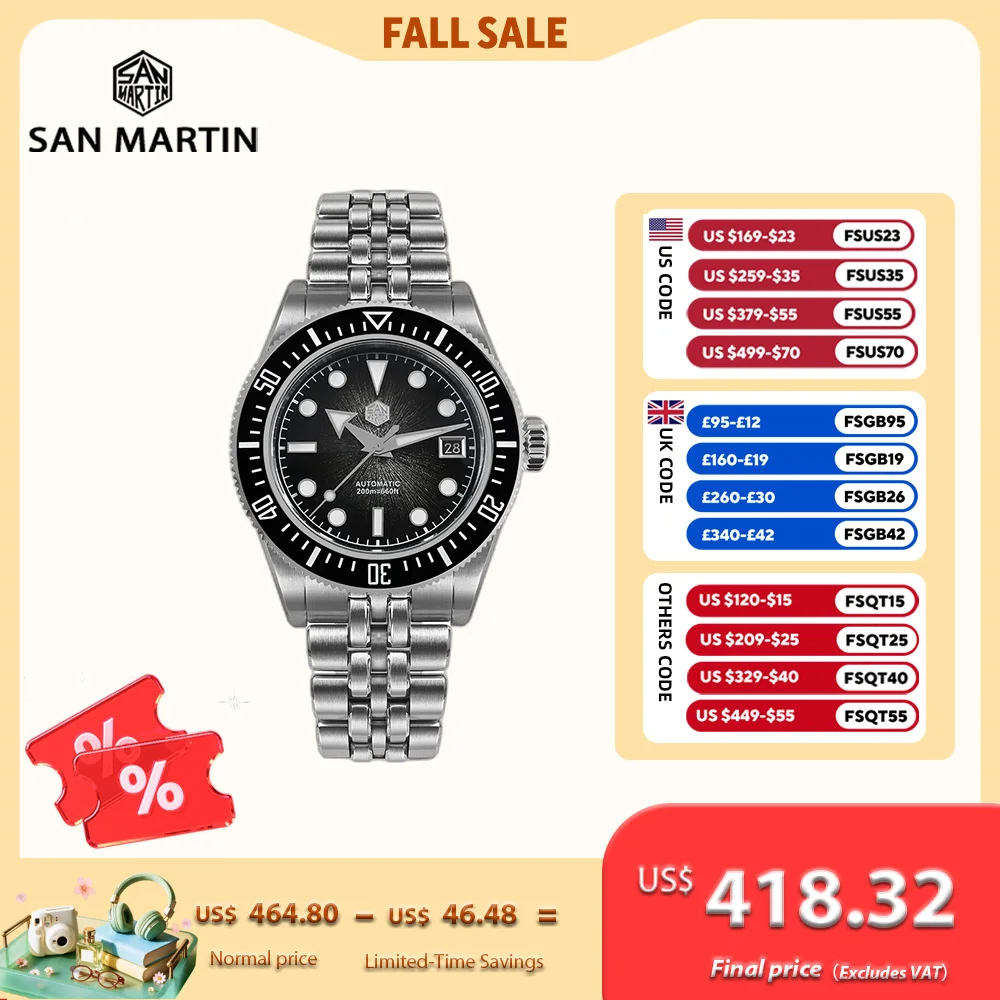 San Martin Automatic Watch 40mm 9015 Enamel Gradient JianZhan Dial Mechanical Wristwatch Luminous Sapphire 20Bar SN0148GX
