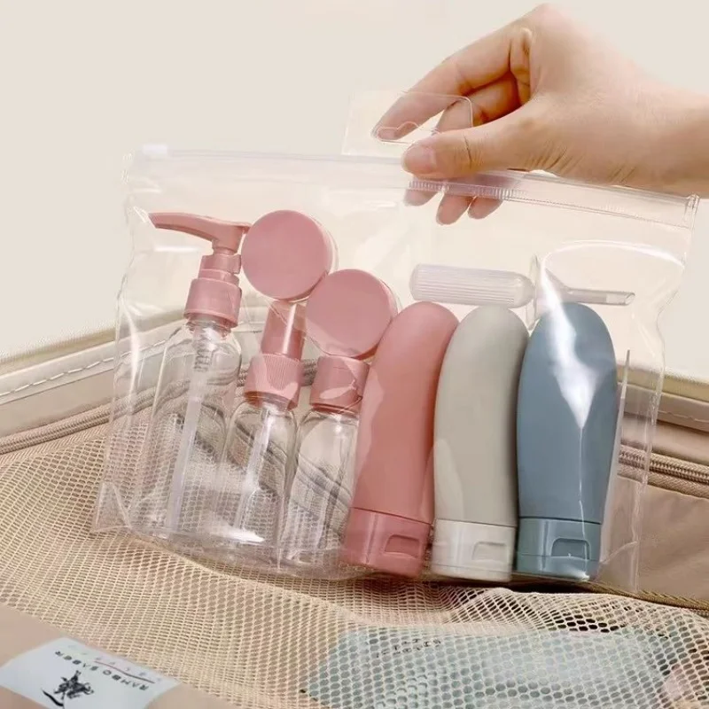 11pcs Travel Essentials Set Dispensing Bottles Pouch Lotion Organizer Storage Spray Plastic Mini Bag Squeeze Makeup Empty Liquid