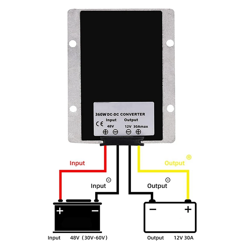 DC/DC Converter Regulator Voltage Reducer 36V 48V Step Down To 12V 30A 360W, For Golf Cart, Forklifts, Car, Vehicle