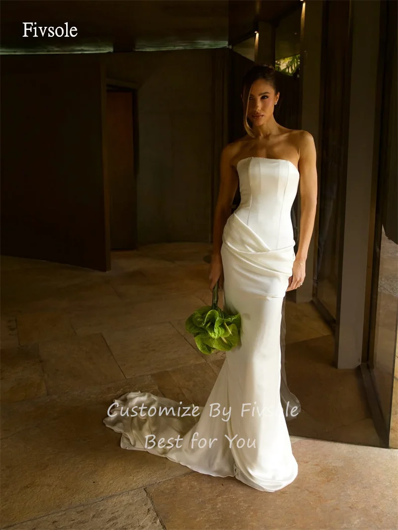 Fivsole Einfaches trägerloses Meerjungfrau-Hochzeitskleid, rückenfreie Kappe, Brautkleider, bodenlanges Hochzeitskleid, Robe de Mariée, individuell gestaltet