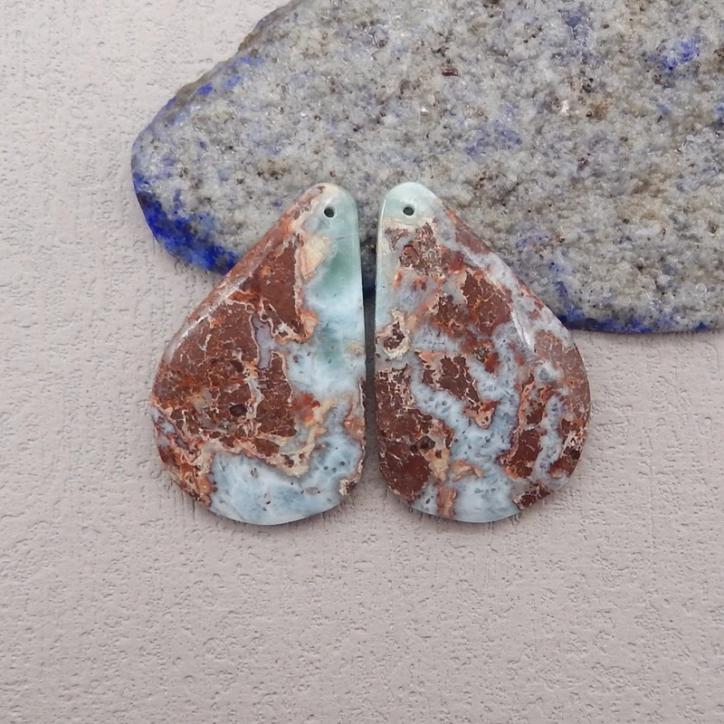 Handmade Jewelry Natural Stone Larimar Earring Bead Accessories For Women 38x24x4mm 12g