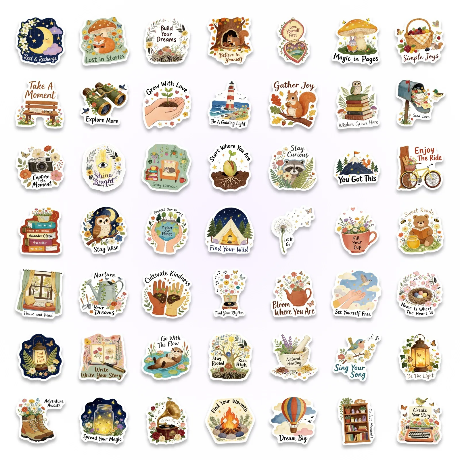 10/50PCS Pastoral Hand-Painted Stickers Inspirational Short Sentences Graffiti Decoration Notebook Suitcase Guitar Refrigerator