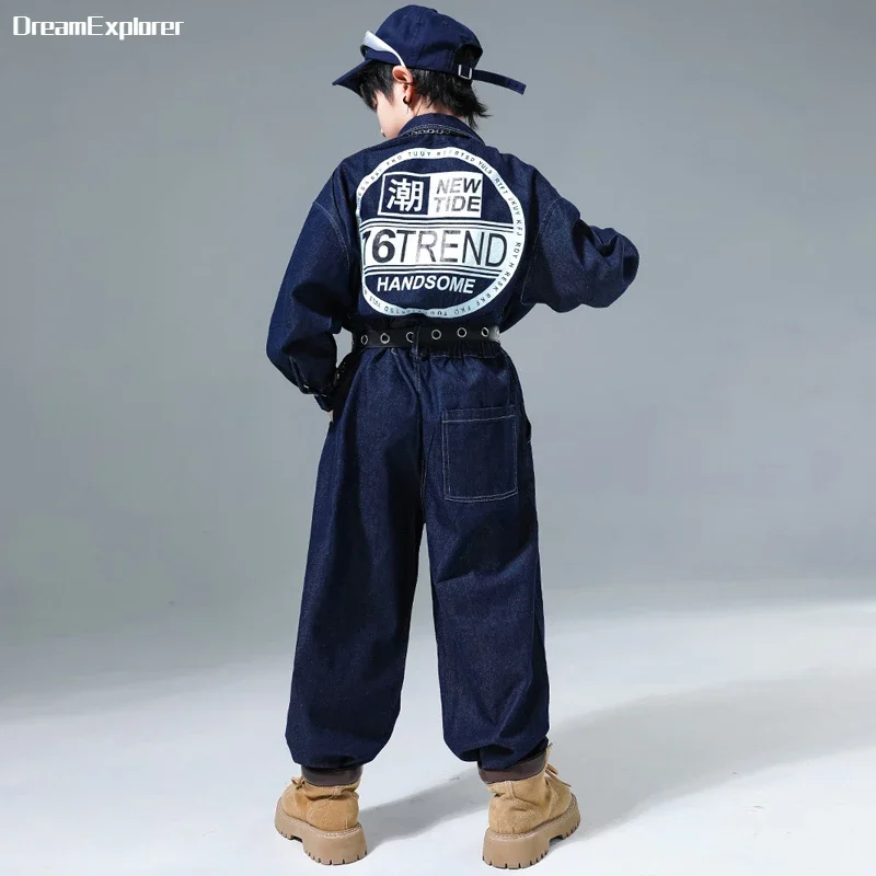 Kids Street Dance Denim Overalls Rompers Boys Hip Hop Bodysuit Girls Cargo Jeans Pants Jumpsuits Children Streetwear Dungarees