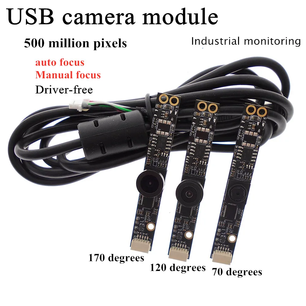 With 1.5m cable 70 degrees 170 degrees 120 degrees Driver-free auto focus USB Camera Module 500W Pixel 1080P Wide Angle Lens