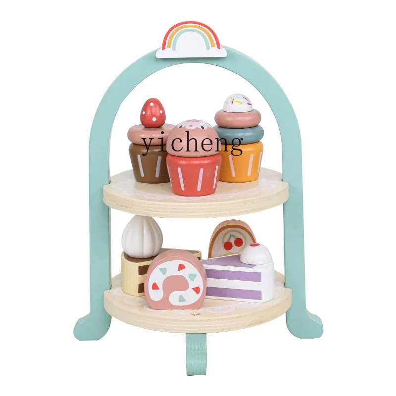 

ZC Children's Simulation Teapot Afternoon Tea Kitchen Toys, Wooden Cake Birthday Gifts