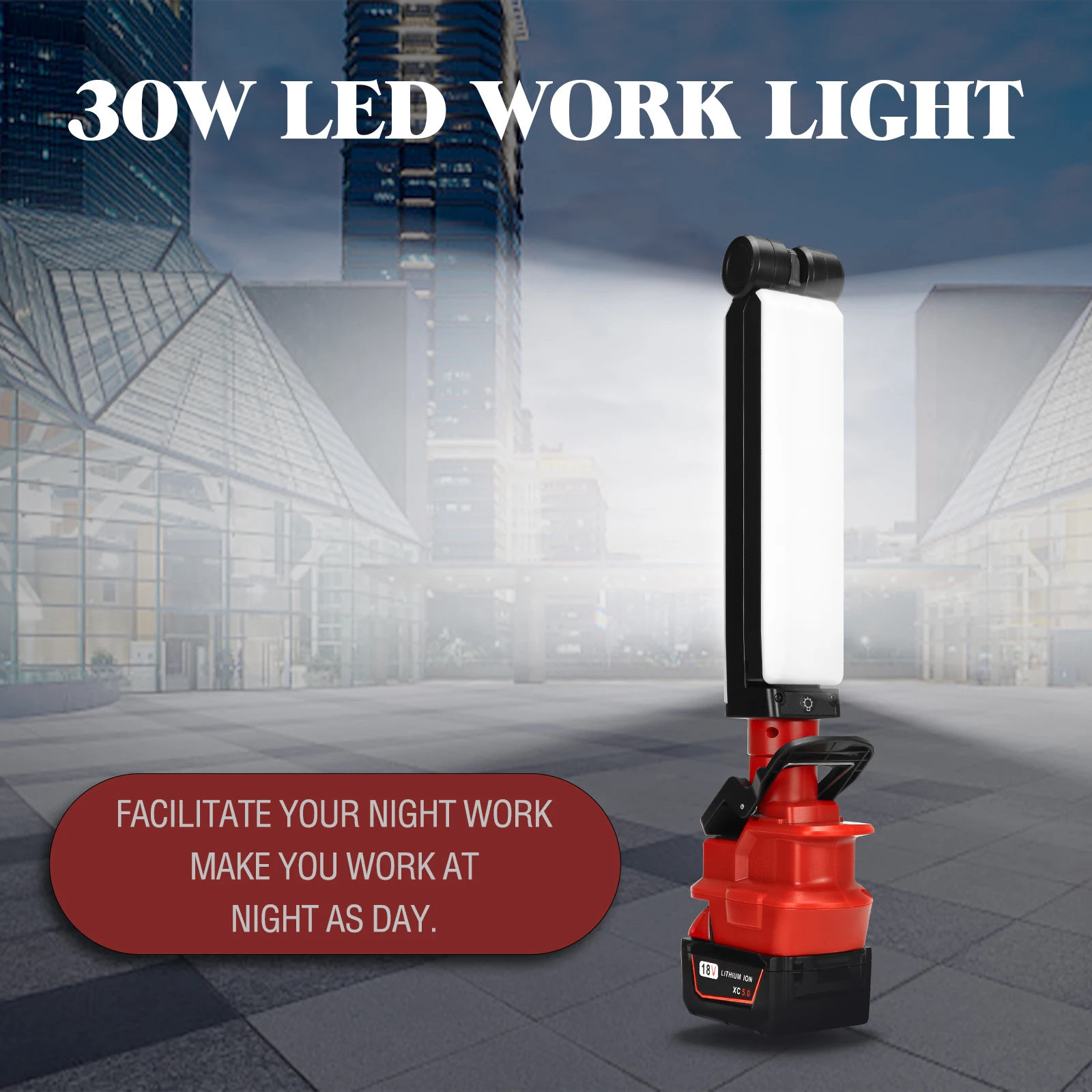 30W 2400LM Cordless LED Work Light 270 Degree Rotating Portable Outdoors Flashlight with USB Port Fit For Milwaukee 18V Battery