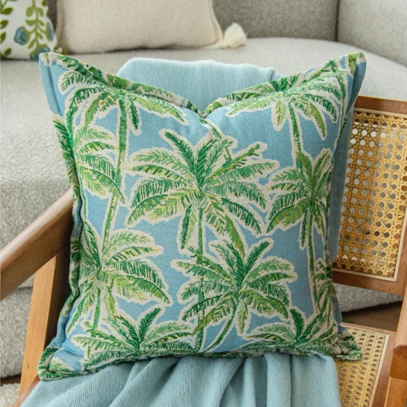 Green Blue Pillows Coconut Tree Cushion Case Luxury Country Style Decorative Pillow Cover For Sofa Chair Home Decorations