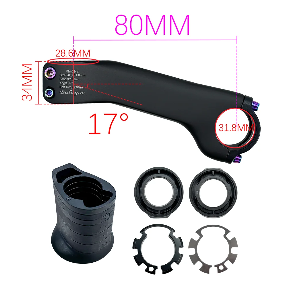 BALUGOE Carbon Fiber Internal Wiring Road Bike Mountain Bike Stem 28.6-31.8MM Riser With Washer -10 º -17 º Riding Accessories image 3