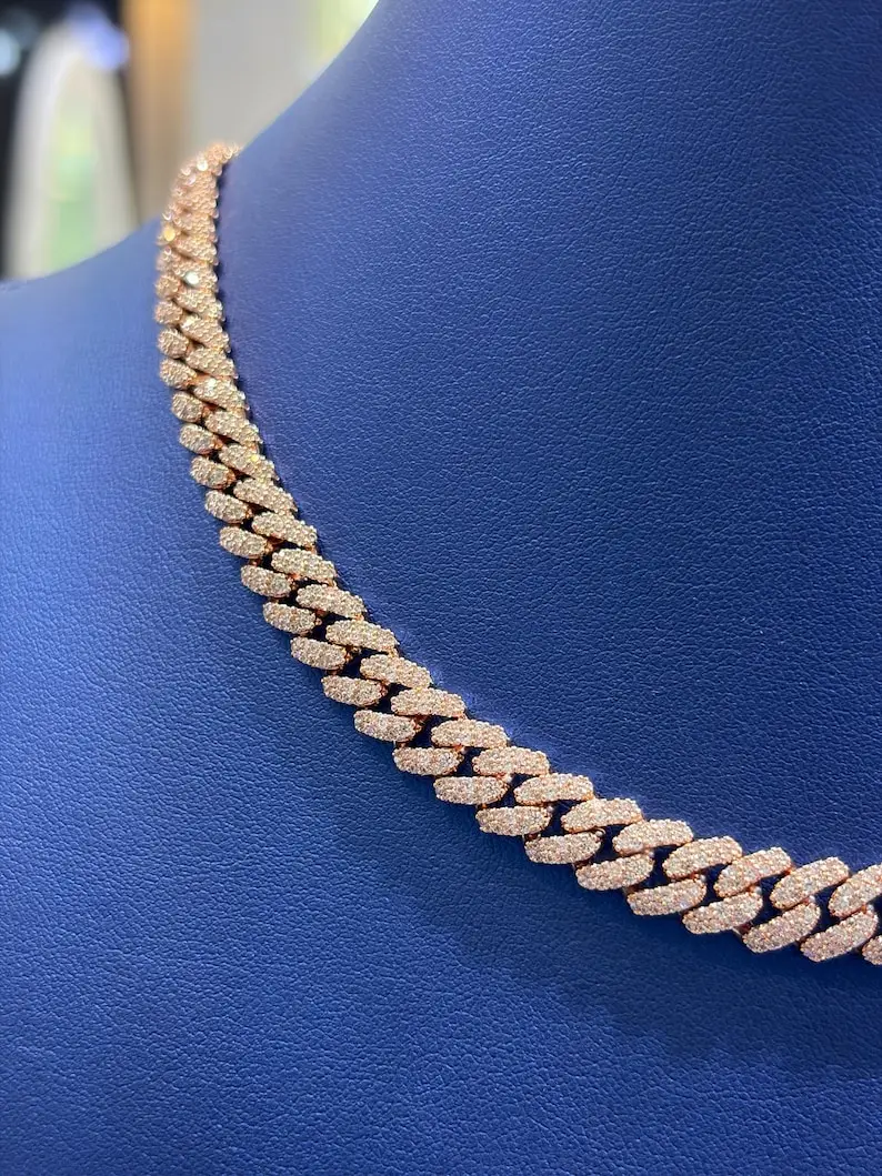 Moissanite VVS Diamond Cuban Link Chain Necklace Ice Out 925 Sterling Silver Miami Cuban Chain For Men Women.