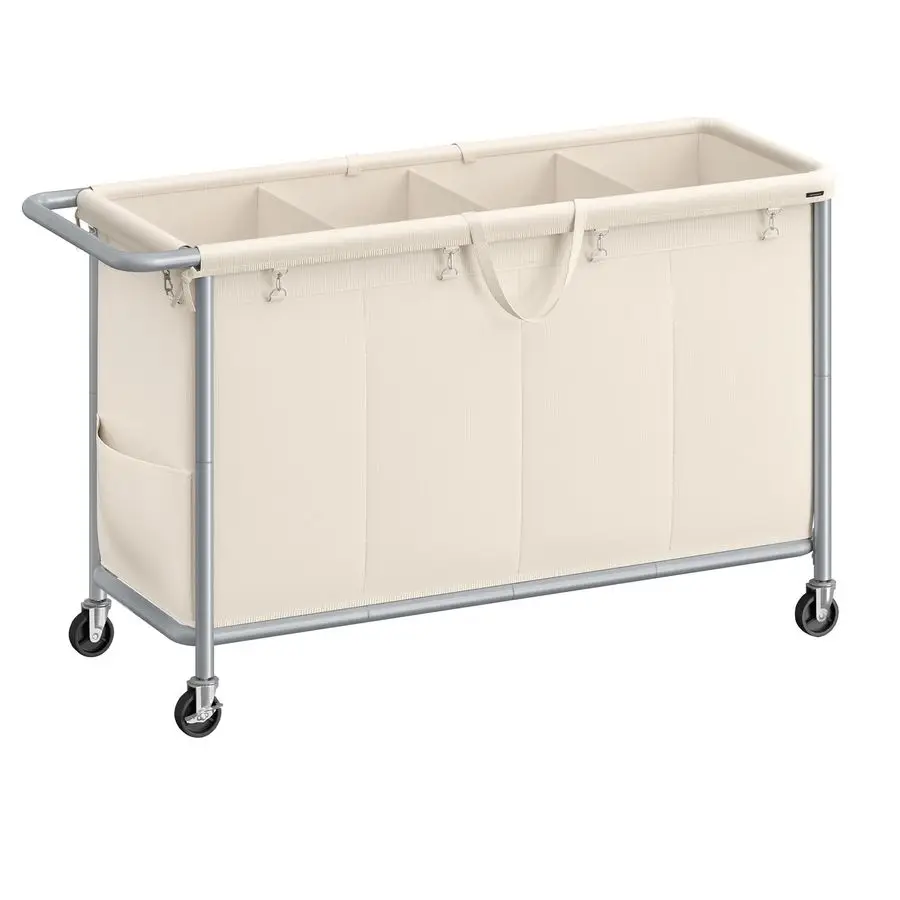 

Laundry Basket with Wheels, 4Section Rolling Laundry Hamper, 68.6 Gallons 260 L, Removable Liner, Steel Frame with Handle, 43.3