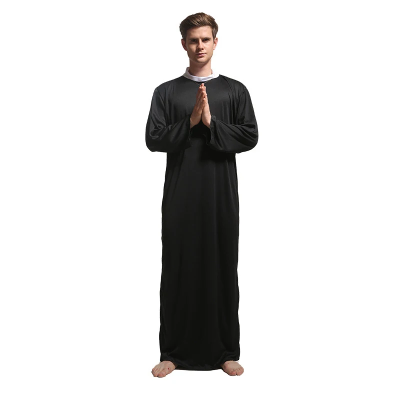 Disfraz de Halloween para hombre adulto, traje de padre, sacerdote, obispo, Pastor cristiano