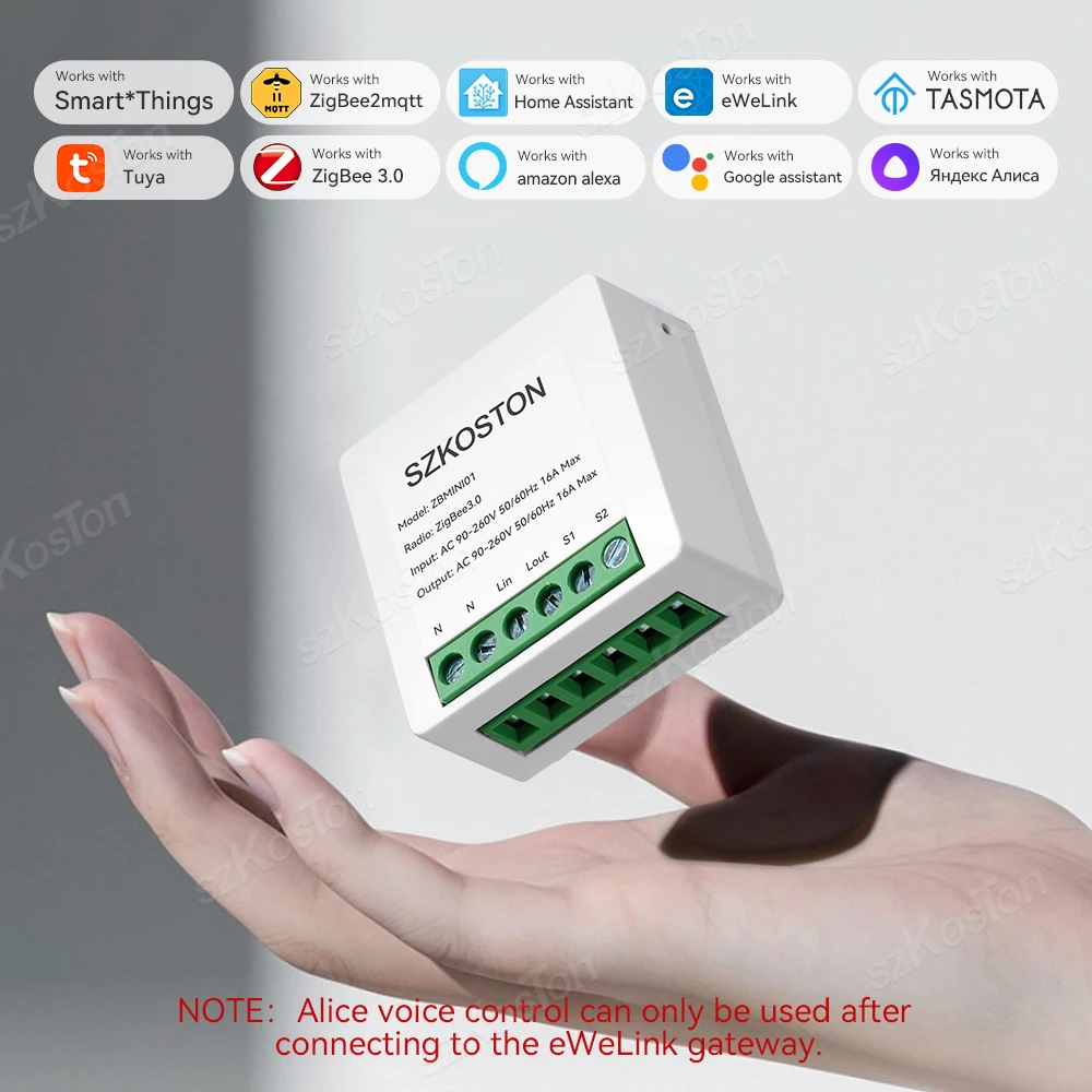 16A ZigBee Smart Switch Works With SmartThing Alexa Google Alice Home Assistant Zigbee2MQTT Tasmota for eWeLink Tuya Smart Life