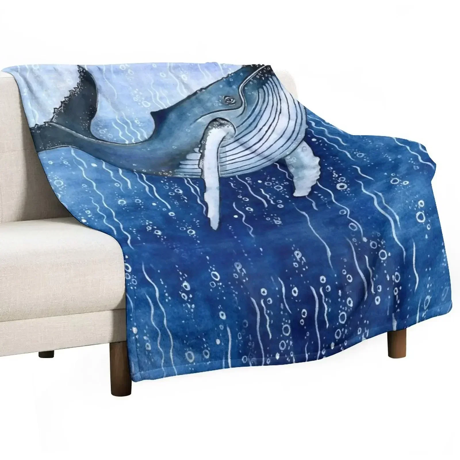 Humpback Whale in the sea in watercolour Throw Blanket Decorative Sofas Winter beds valentine gift ideas Weighted Blankets