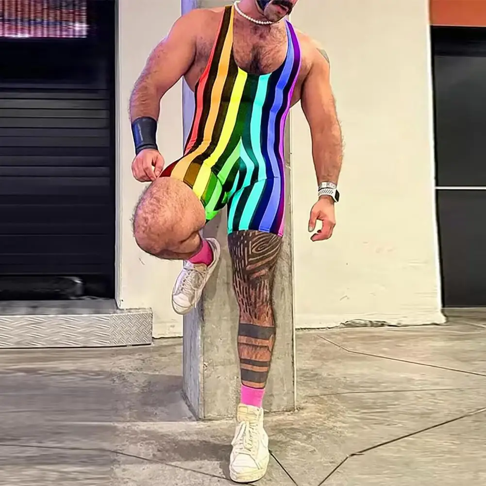 الرجال اللياقة البدنية ارتداءها أكمام العميق U العنق مخطط بذلة الملاكمين المصارعة Singlets يوتار تانك القمم السراويل ملابس داخلية