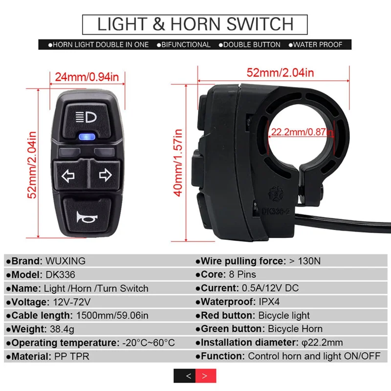 EBike Headlight Taillight DK336 Set Front/Rear Light Electric Bike LED Lights SET for 36V 48V 52V 60V image 2