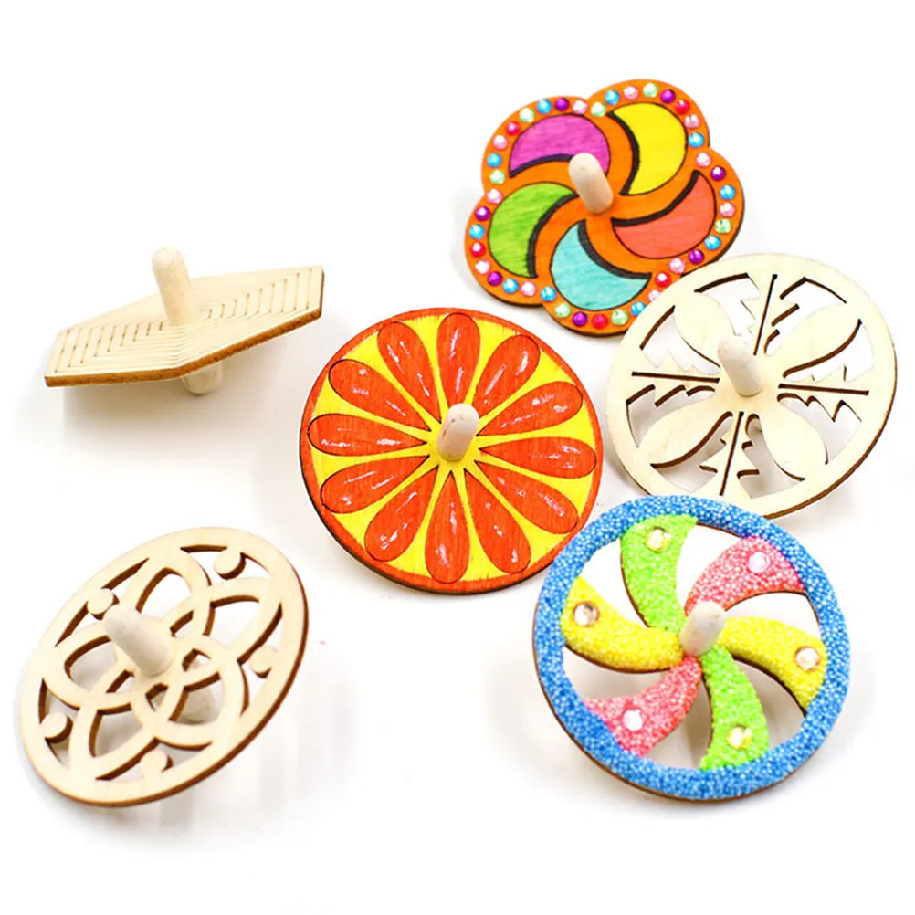 10Pcs DIY Wooden Unfinished Spinning Tops for Kids Creative Painting Classic Educational Hand Eye Coordination Activity