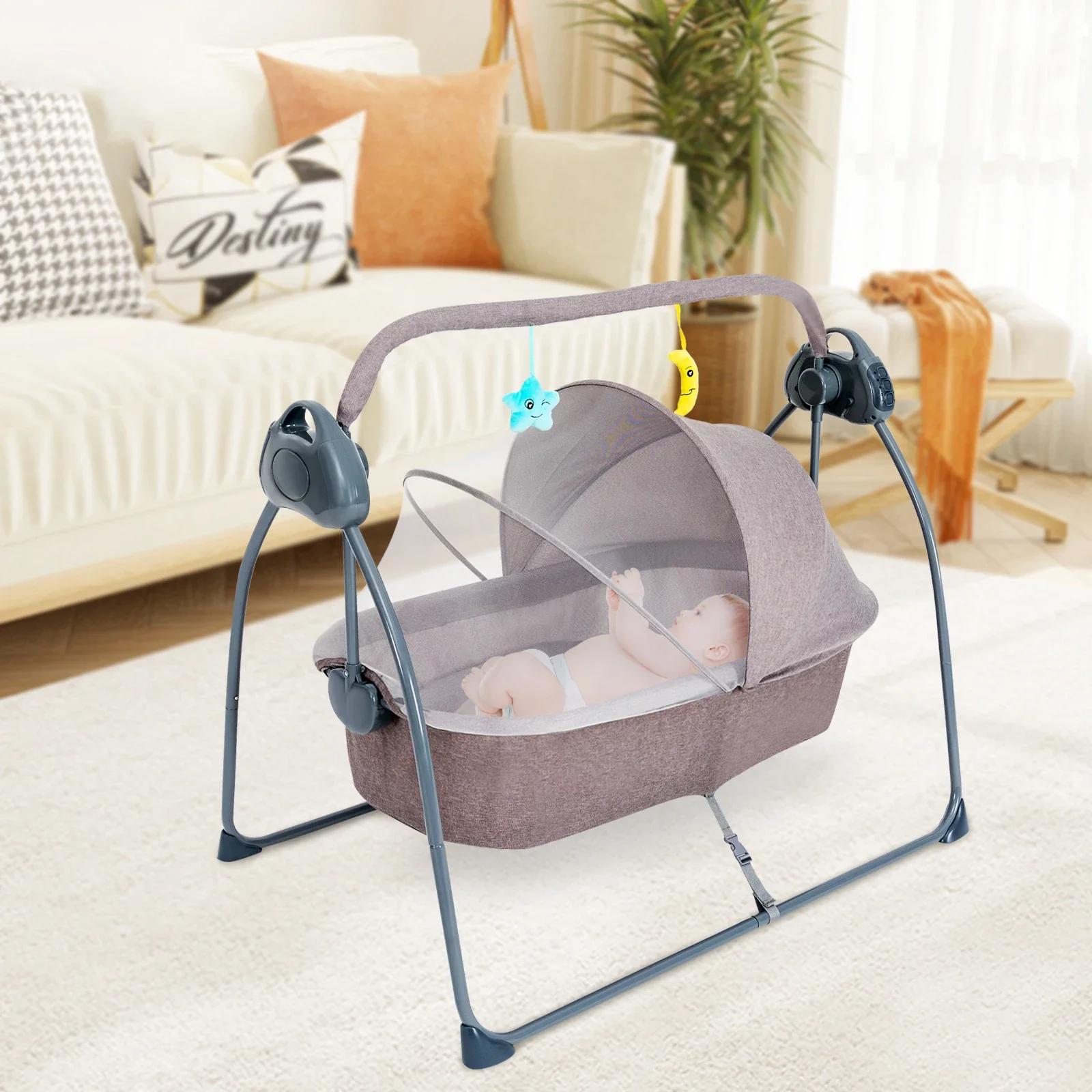 

Automatic Baby Swing Cradle w/ 5 Speed Adjustable Motor, 25kg/55lbs Weight Capacity, Soothing Rocking Bed for Newborn to Infant