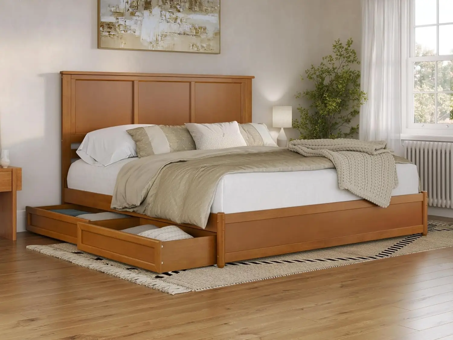 , Felicity King Platform Bed With Panel Footboard And Storage Drawers, Light Toffee