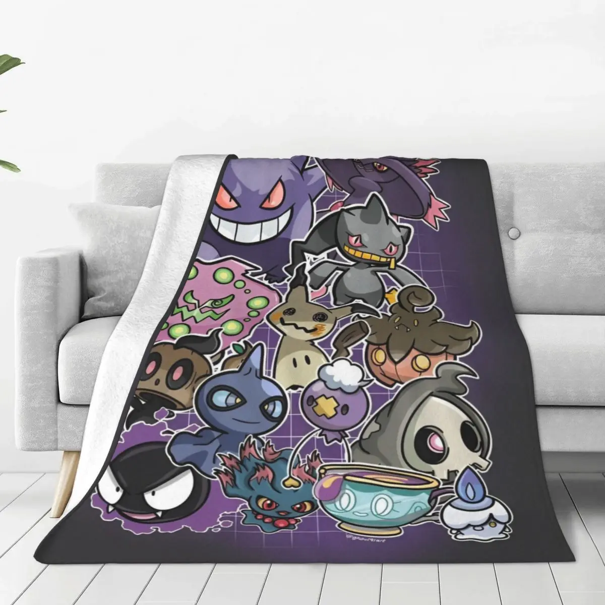 Gengar Starry Sky Pokmon Cool Warm Blanket Decorative Plush Throw Blanket Street Trend Outdoor Flannel Bedspread Sofa Bed Cover