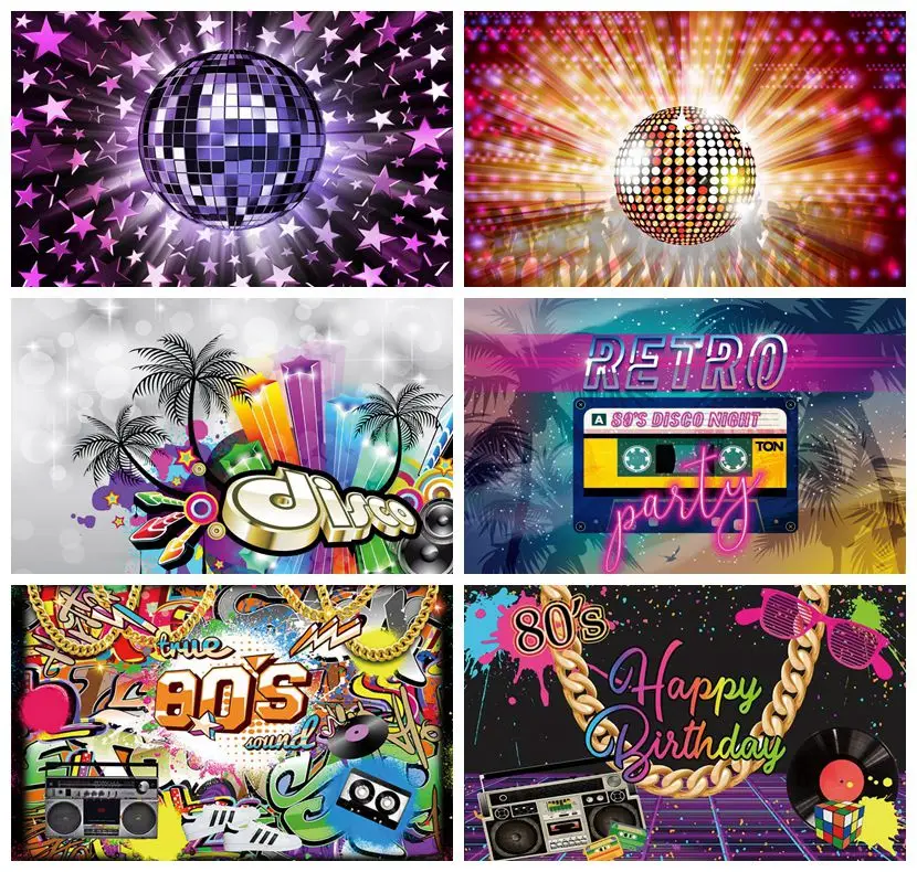 

Disco Party Backdrops 80s 90s Neon Radio Star Lights Birthday Custom Photography Backgrounds For Photo Studio Photocall