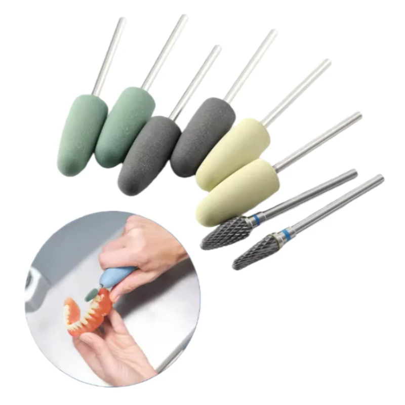 

8pcs/set Dental Polishing Burs 2.35mm Tungsten Steel Silicone Head Set for Resin Base Lab Tools Denture Grinding Head Set