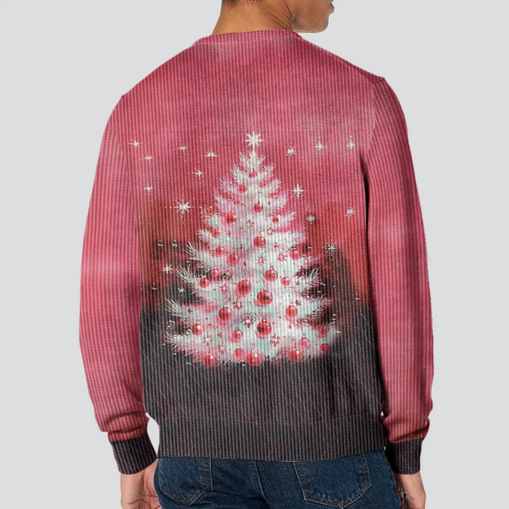 Pink Christmas Tree Sweatshirt Harajuku Elegent Classic Pullover Hipster Oversized Couple Hoodie Holiday Gift Crewneck for Men