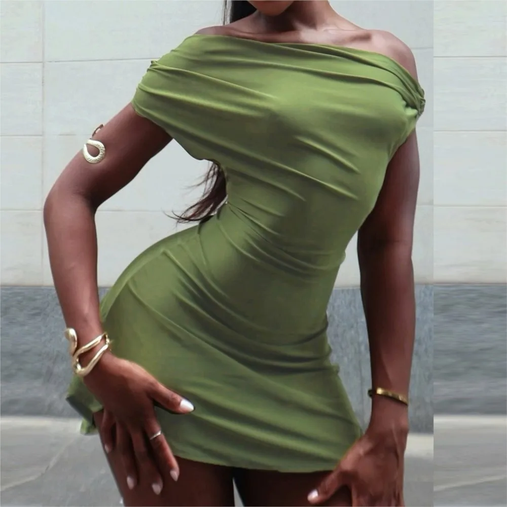 

Однолинейное платье с открытыми плечами и вырезом для женщин, новое летнее женское облегающее индивидуальное облегающее короткое платье для горячих девушек