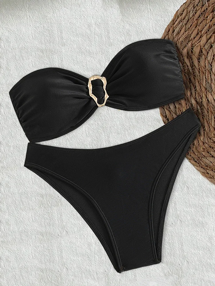 UETEEY 2025 Nuovo Costume Da Bagno Estivo Bikini Set Sexy Senza Spalline Solido Bikini 2 Pezzi Set Donne Split Backless Beach Vacation Bikini