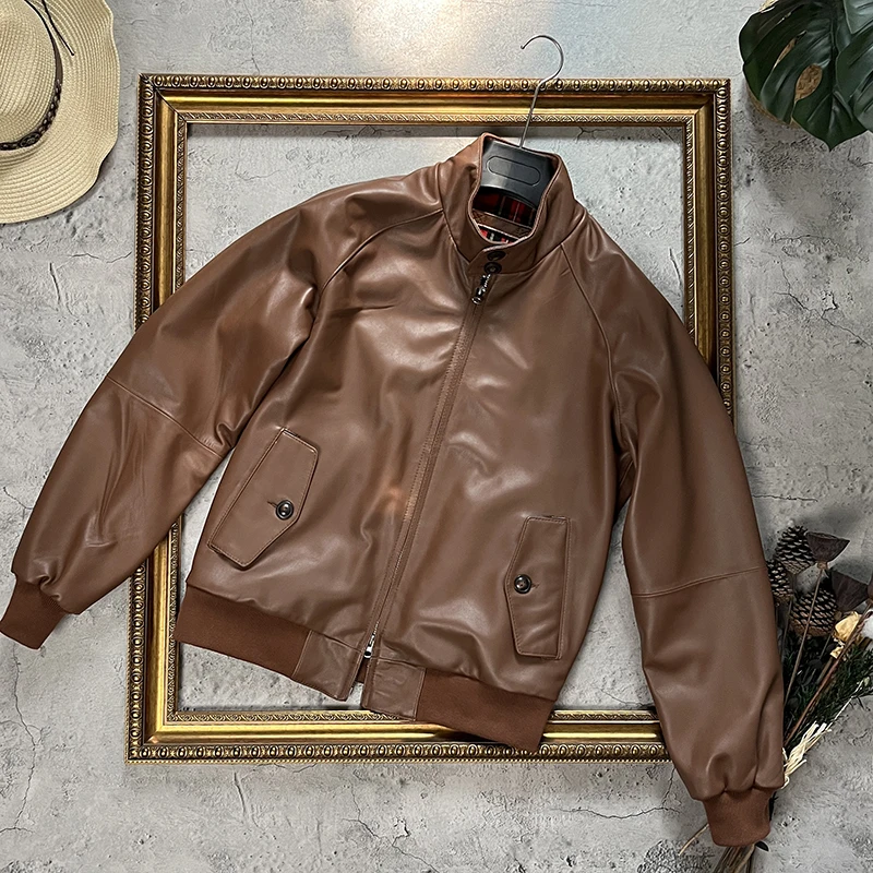 

Классическая куртка Harrington G9 из легкой мягкой кожи ягненка с воротником-стойкой, оригинальное экологичное кожаное пальто