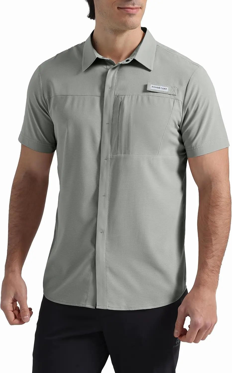 Pioneer Camp Men Fishing Shirts with Zipper Pocket UPF 50+ Lightweight Casual Short Sleeve Button