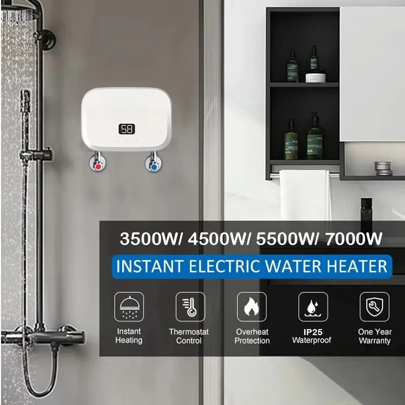 3.5-7kW Bathroom Kitchen Under Sink Smart Instant Electric Water Heater Geyser Tankless Hot Water Heater for Shower