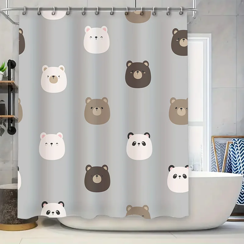 Cute Cartoon Animal Design Shower Curtain for Bathroom Decor White Panda Bear Print Home Decor Waterproof Fabric Shower Curtains