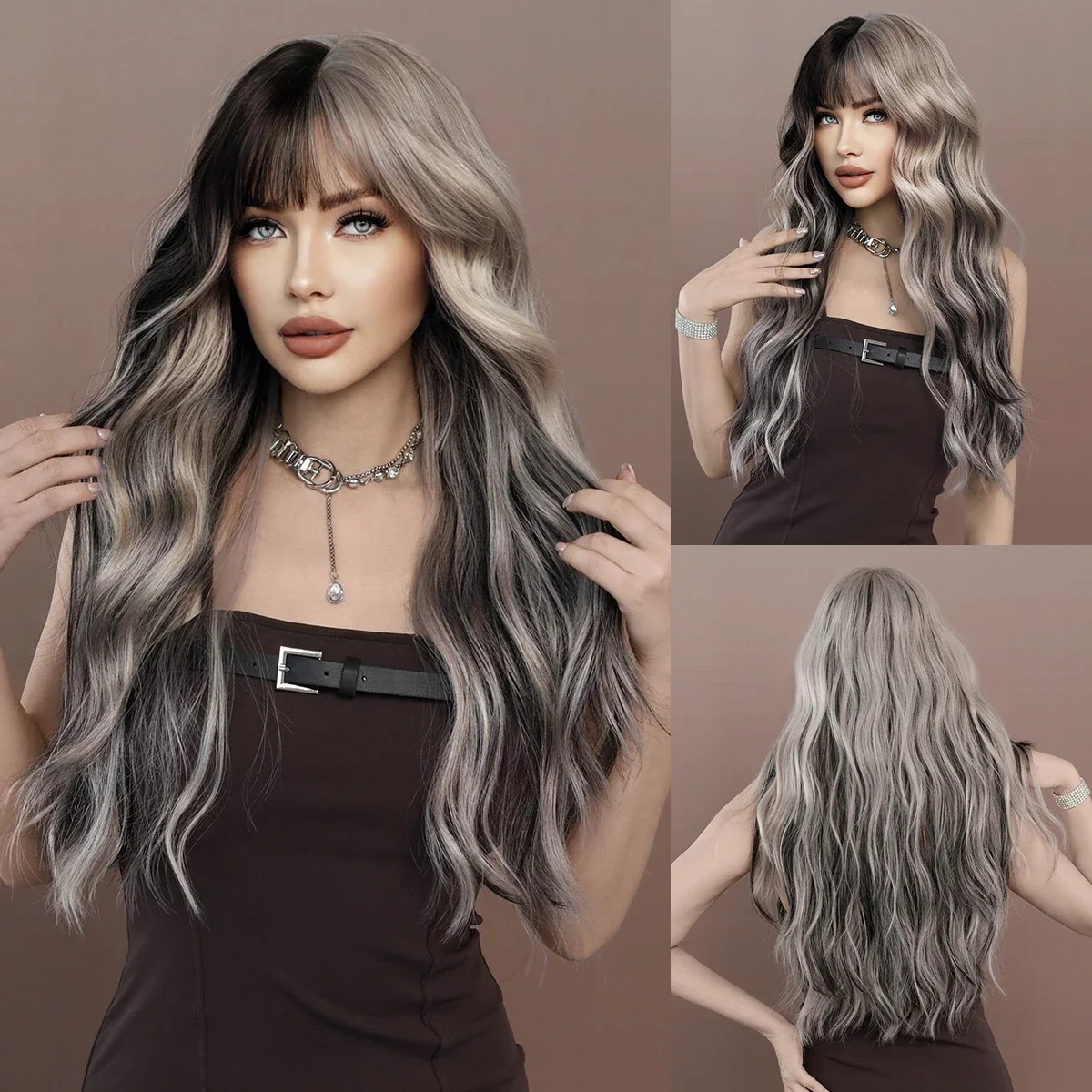 Long Wave With Silver Gray Gradient Women Popular Synthetic for Daily Cosplay High Density Wigs