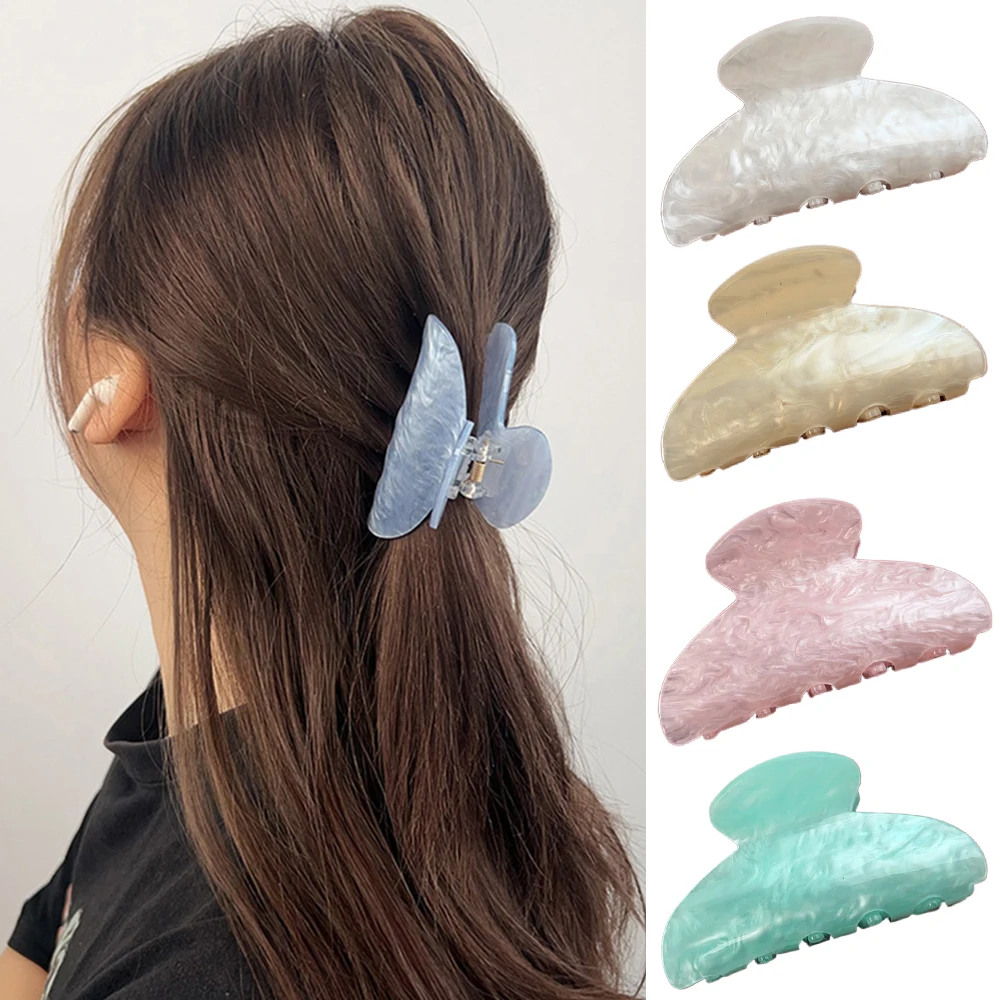 8cm acrylic hair clip  marble pattern shark clip hair accessory Multiple colors Multi functional Women's hair claw