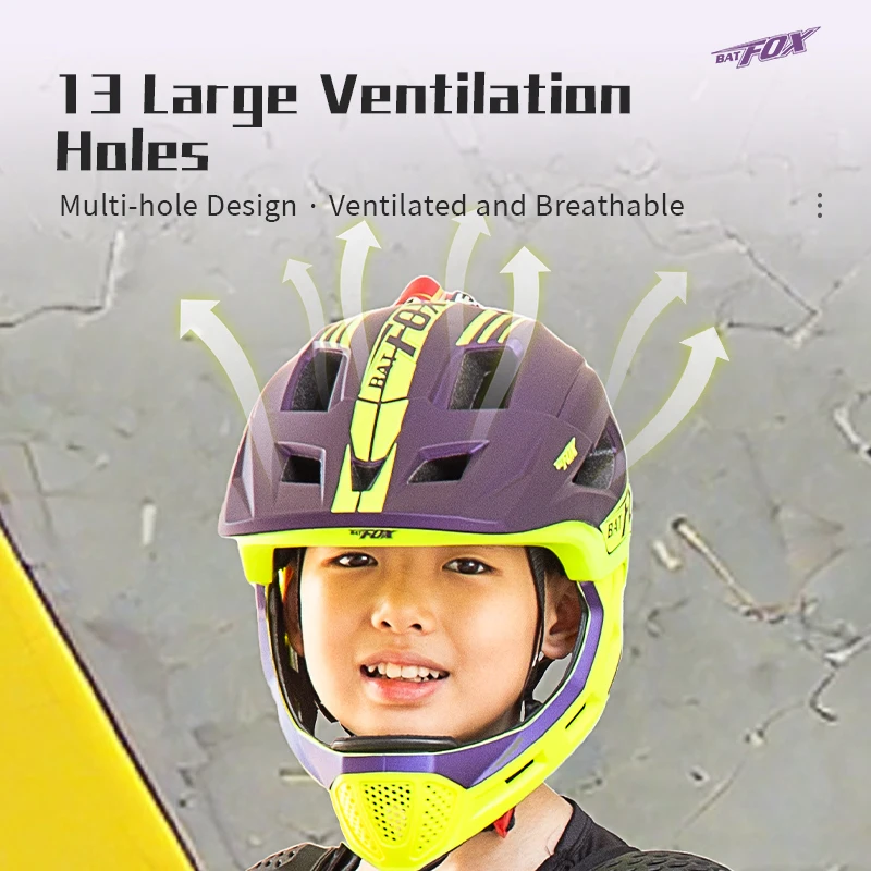 

BATFOX Kids Helmet Full Face Mtb Gear Bicycle Helmet child Children Girl and Boy E-Bike Cycling BMX Detachable Dirty Bike Helmet