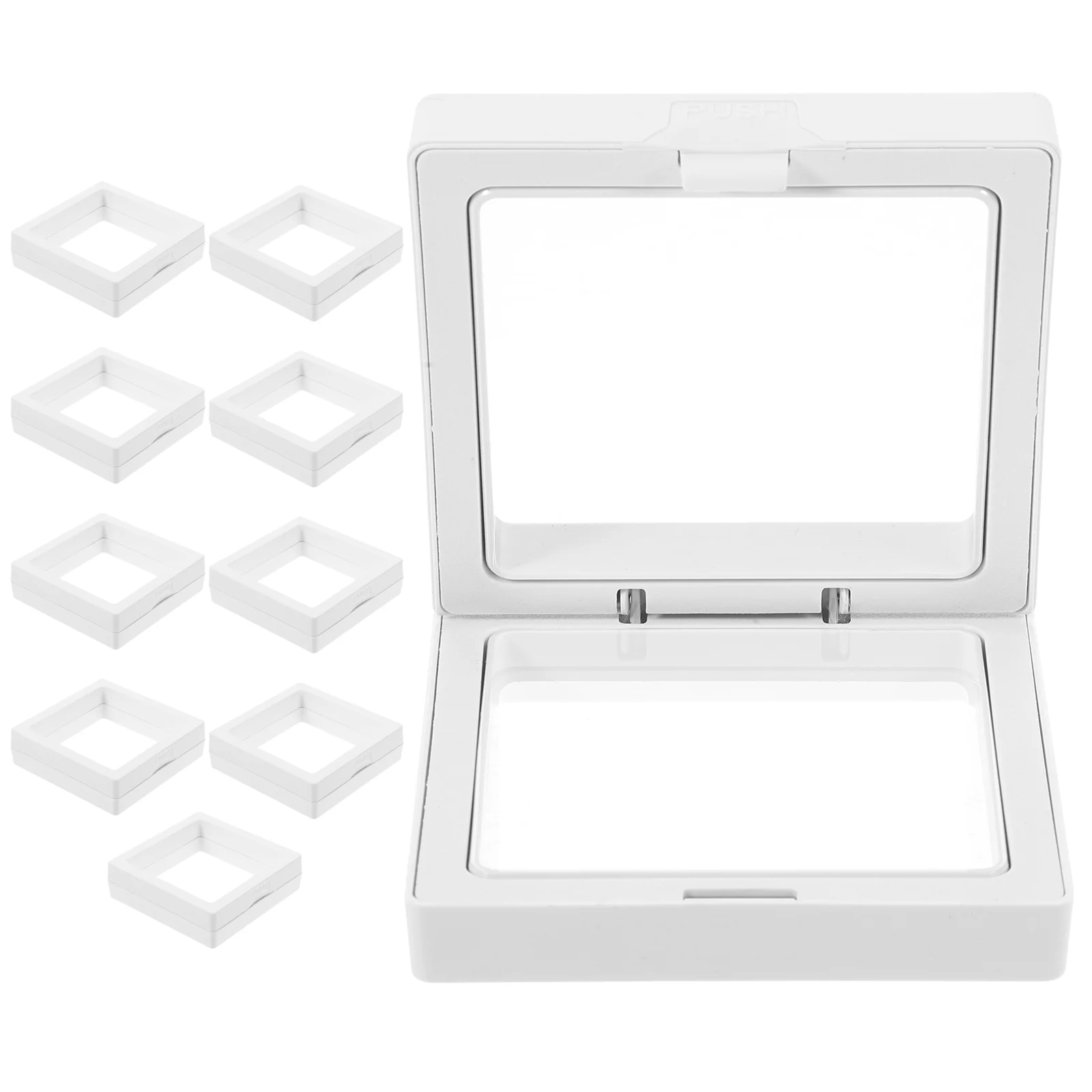 10 Pcs 3d Floating Jewelry Frame Box Display Stand Cabinet Ring Necklace White Organizer Case